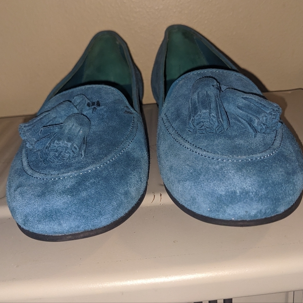 Charles Philip Milan Turquoise Blue Suede Tassel Loafers size 8.5​​ - Picture 11 of 15